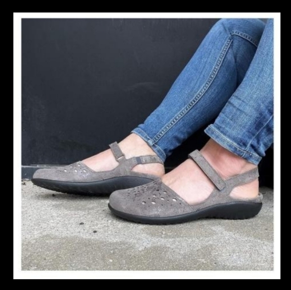 39 NAOT Arataki Gray Shimmer Slingback Flat Sandal Clog Loafer Women 8 to 8.5